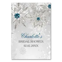silver aqua snowflakes bridal shower bingo cards