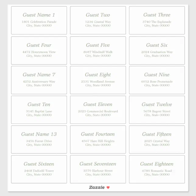 18 Guest Address Labels White Sage Green Sticker