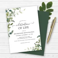 Watercolor Greenery Celebration of Life Memorial Invitation