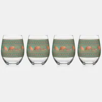 Southwest Fun Javelina Family Copper Teal Stemless Wine Glass