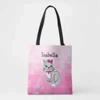 Gray and White Cat Personalized Girl's Pink Tote Bag