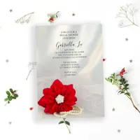 Red Poinsettia White Pearls Winter Bridal Shower Invitation