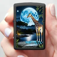 Giraffe Under Full Moon Zippo Lighter