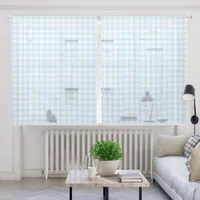 Baby Boy Pastel Blue Gingham Plaid Sheer Curtains