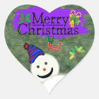 Merry Christmas Snowman Heart Stickers