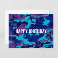 Happy Birthday Camouflage Dark Blue & Purple Postcard