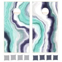 Turquoise, Dark Blue and White Marble Agate Swirls Cornhole Set