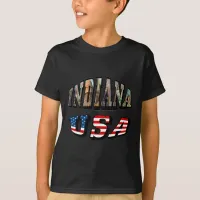 Indiana Picture and USA Flag Text T-Shirt