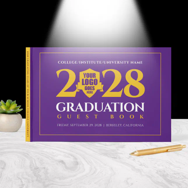 Purple Gold School College University Graduation Guest Book