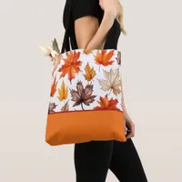 Bright Autumn Leaves Botanical Print Color Block Tote Bag