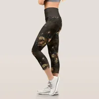 Vintage Gothic Floral Capri Leggings