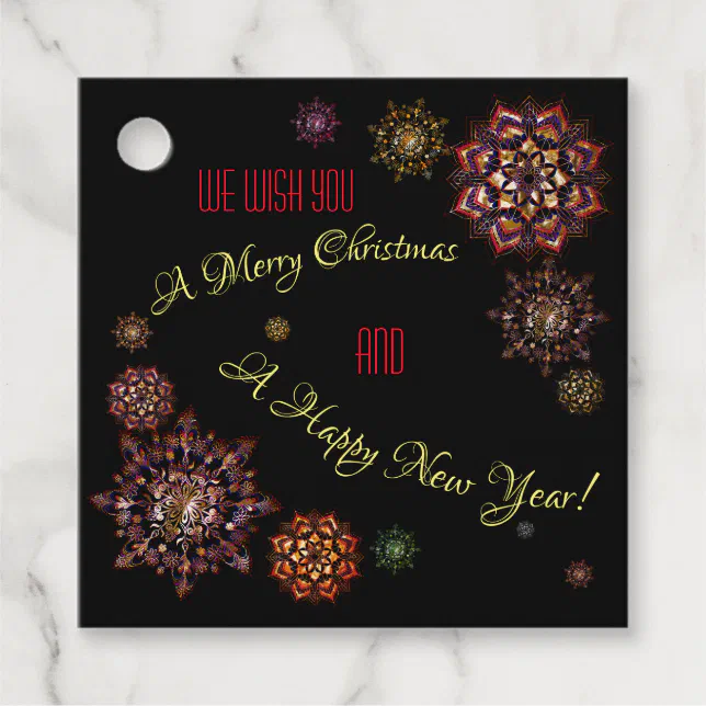 Christmas-new year- colorful and bright snowflakes favor tags