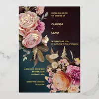 Dark Moody Bold Floral Gold Wedding Foil Invitation