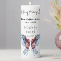 Personalized In Memory Patriotic Angel Wings Pillar Candle