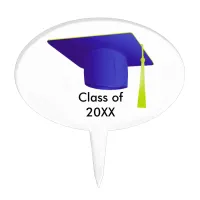 Graduation Class of 20XX Blue Cap Oval Cake Pick