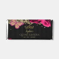 Vintage Pink Roses Black Gold Lace Quincea&#241;era Hershey Bar Favors