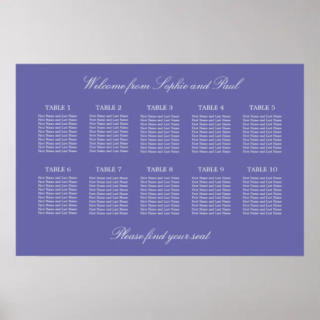 Lavender 10 Table Wedding Seating Chart Poster