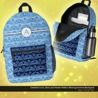 Celestial Love Stars Hearts Pattern Monogrammed Printed Backpack