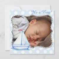 It's a Boy, Sailor Boat Birth Announcment Announcement