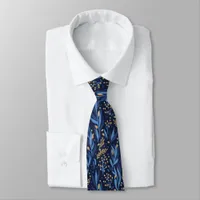 Modern Navy Blue Yellow Floral Pattern Neck Tie