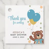 Cute Teddy Bear Blue & Gold Baby Girl Shower Favor Tags