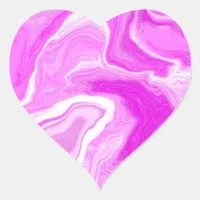 Pink and White Marble Swirls  Heart Sticker