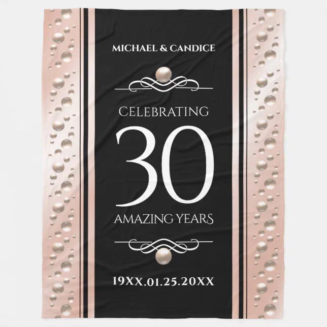 Elegant 30th Pearl Wedding Anniversary Celebration Fleece Blanket