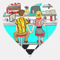 1950's Couple Holding Hands at Diner    Heart Sticker