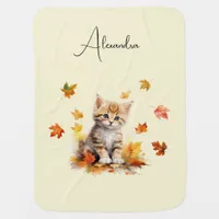 Cute Orange Tabby Kitten in Fall Leaves Baby Blanket