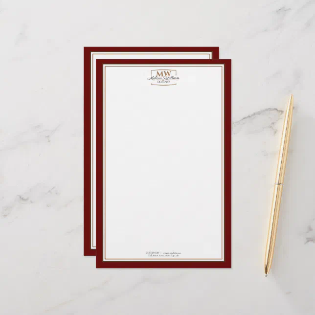 Simple Red Monogram Business Stationery