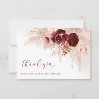 Boho Pampas Grass Roses Wedding Bridal Shower Thank You Card