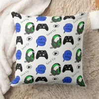 Gamer Boy Blue, Lime Green and Black  Throw Pillow