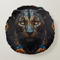 Mosaic Leopard Majesty Round Pillow