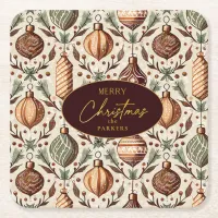 Earth Tones Christmas Pattern#12 ID1009 Square Paper Coaster