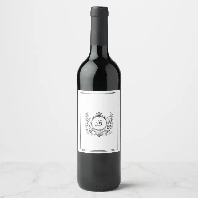 Regal Classic Formal Monogram Crest Wedding  Wine Label