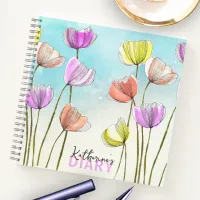 Whimsical Stylized Watercolor and Ink Tulips Diary Notebook