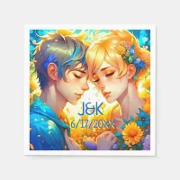 Anime Boy and Girl Floral Couple Personalized Napkins