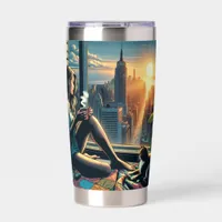 Woman Drinking Coffee at Sunrise in the City Insulated Tumbler