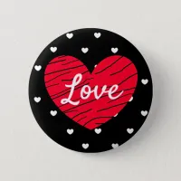 Love Black, Red and White Hearts Button
