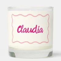 Cute Hot Pink Wavy Border Custom Handwritten Name  Scented Candle