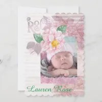 Vintage Pink Roses Floral Birth Announcement