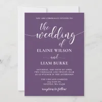 Purple Simple Calligraphy Modern Wedding Invitation