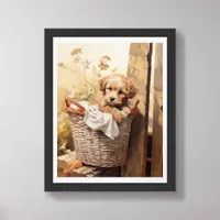 Cute Puppy in a Basket AI Assist  Framed Art