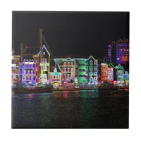 Colorful Downtown Willemstad Curacao Neon Nights Ceramic Tile