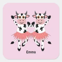 Cute and funny dancing cows   square sticker