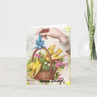 Yellow Birds in a Basket, Easter Holiday Card