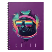 80s Retro Cool Cat with Sweatband and Sunglasses Notebook