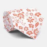 Elegant Coral Peach Tropical Flowers Neck Tie