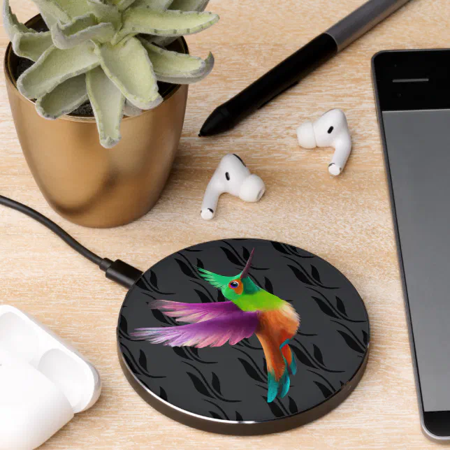 Colorful Crested Hummingbird in Flight Wireless Charger
