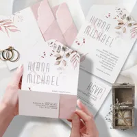 Dreamy Foliage Wedding Blush Pink ID817 All In One Invitation